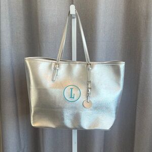 Silver Tote Bag with Monogram (L) - Excellent Condition